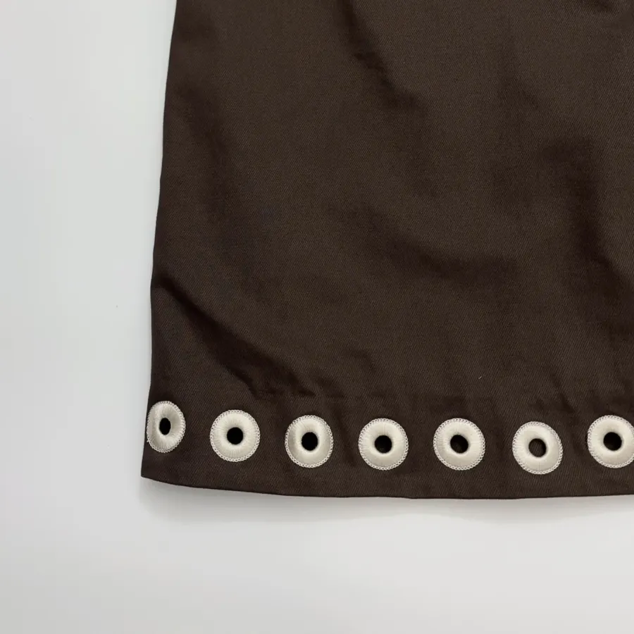 Cotton Denim Embroidered Elegant Fashion V-Neck Straight-Line Vest Dress in Dark Brown, product view 08