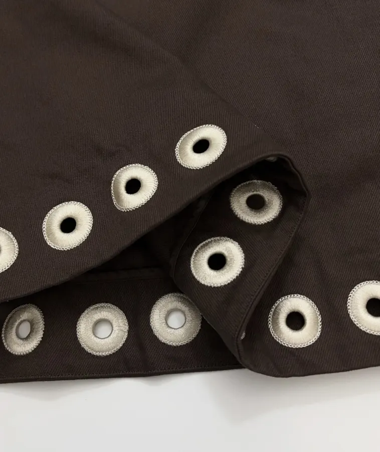 Cotton Denim Embroidered Elegant Fashion V-Neck Straight-Line Vest Dress in Dark Brown, product view 09