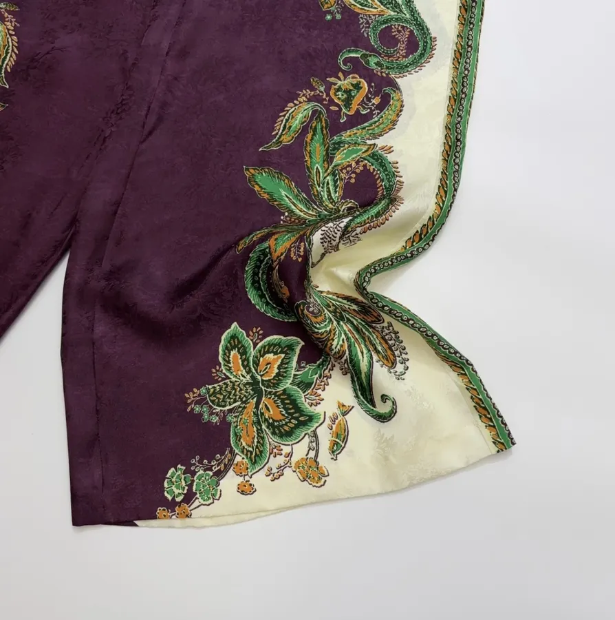 Silk Blend Elastic Waist Long Pants, Casual Trousers in Burgundy Multicolor, product view 08
