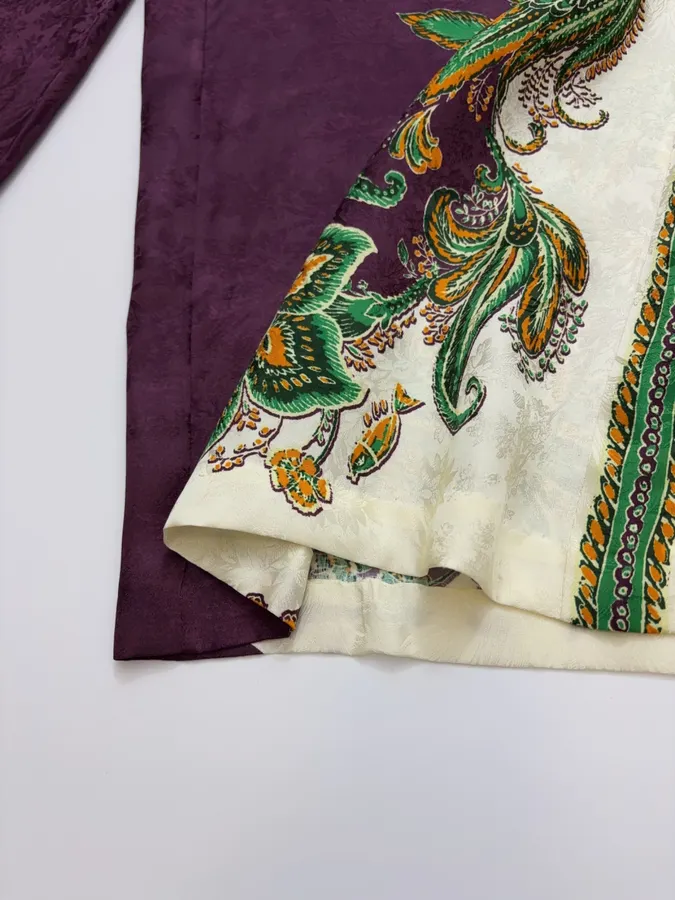 Silk Blend Elastic Waist Long Pants, Casual Trousers in Burgundy Multicolor, product view 10