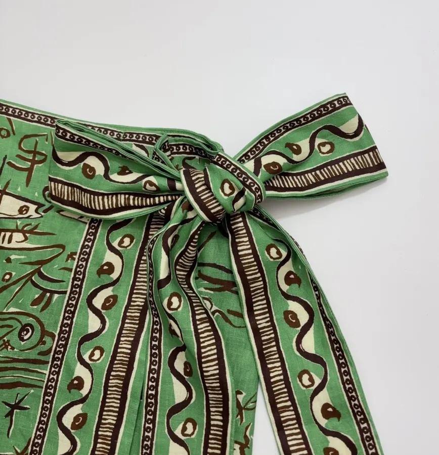 Linen Green Fish Stripe Half-Skirt in Green, product view 03