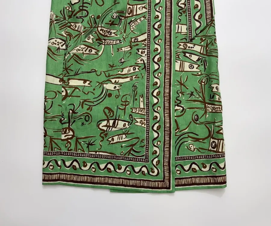 Linen Green Fish Stripe Half-Skirt in Green, product view 04