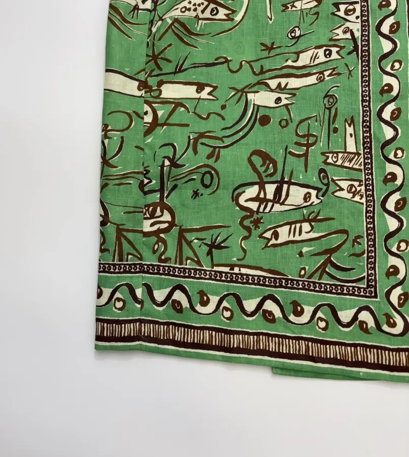 Linen Green Fish Stripe Half-Skirt in Green, product view 05