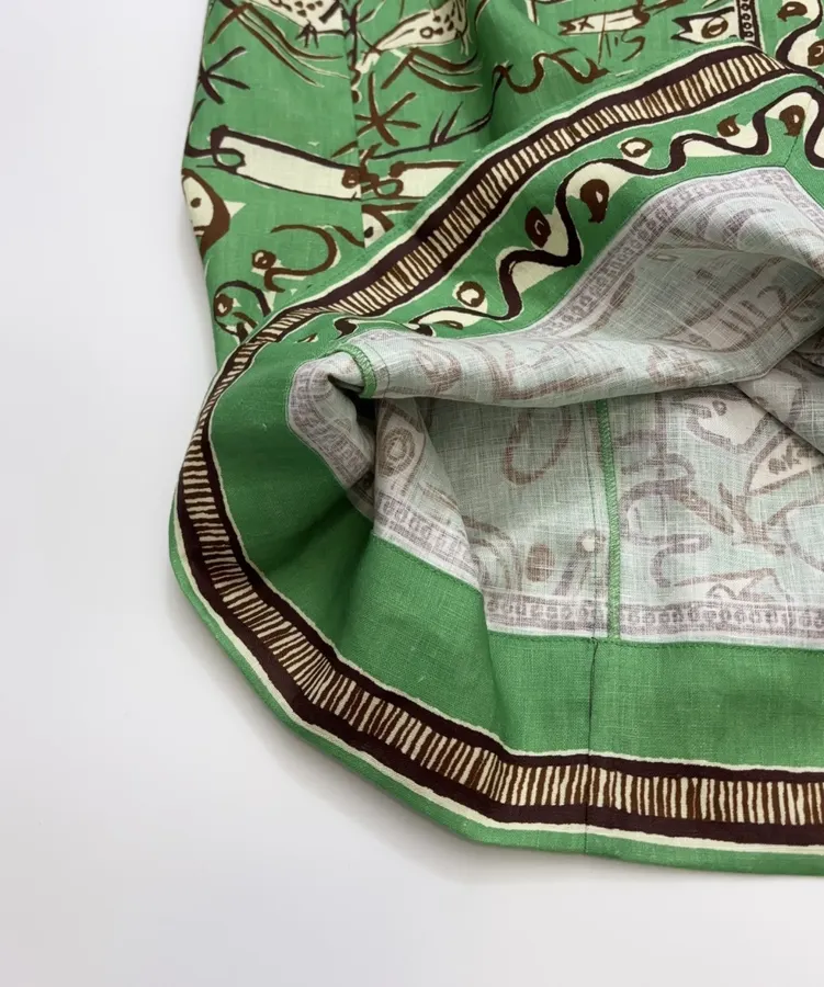 Linen Green Fish Stripe Half-Skirt in Green, product view 06