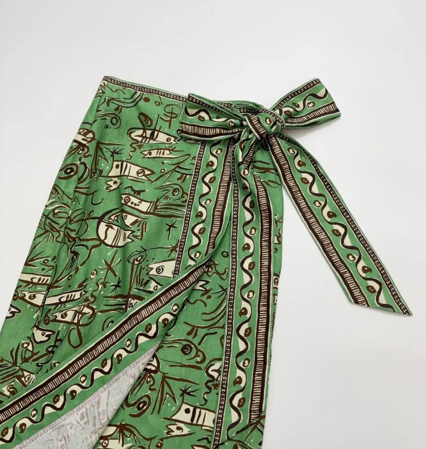 Linen Green Fish Stripe Half-Skirt in Green, product view 08