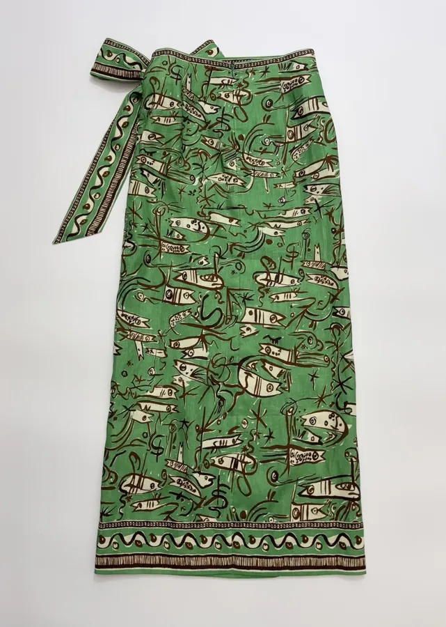 Linen Green Fish Stripe Half-Skirt in Green, product view 09