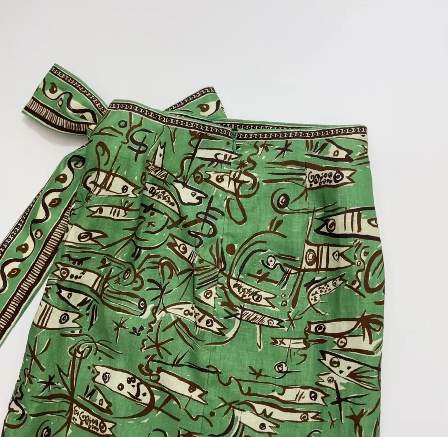 Linen Green Fish Stripe Half-Skirt in Green, product view 10
