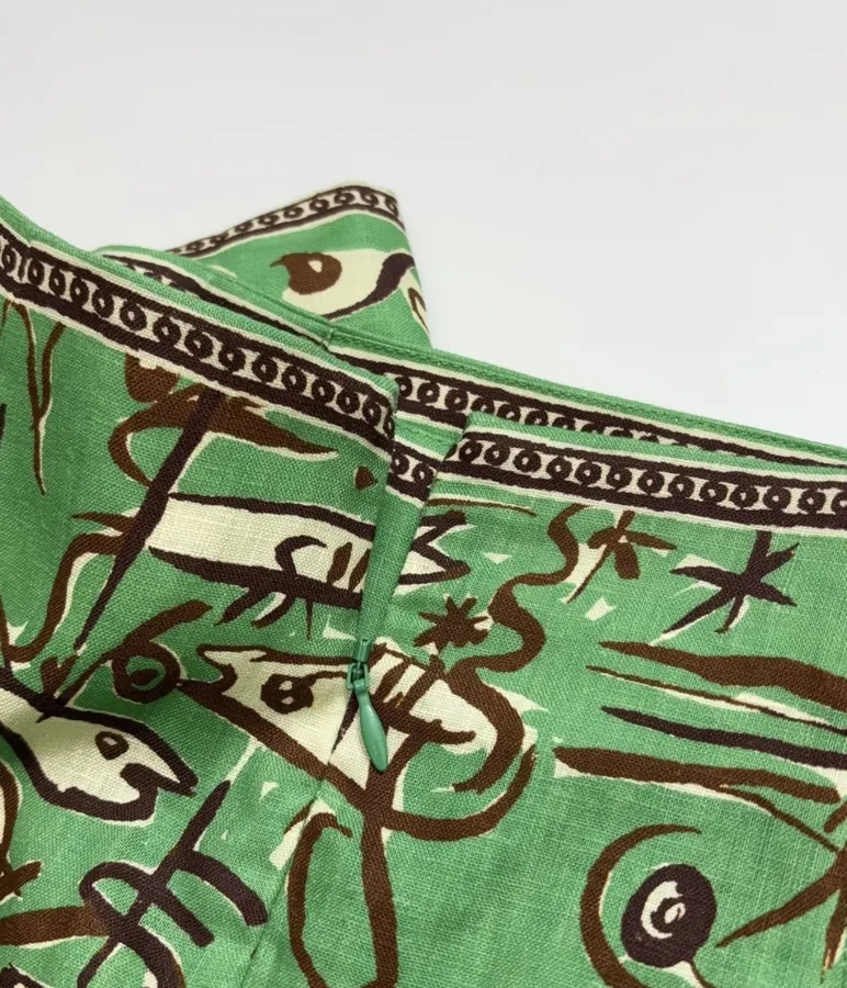 Linen Green Fish Stripe Half-Skirt in Green, product view 11