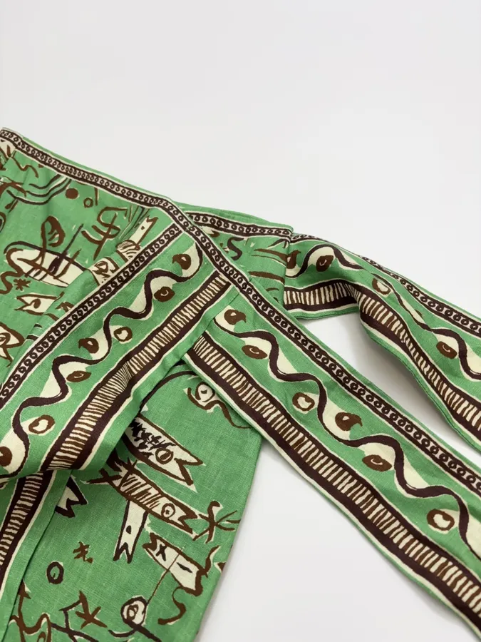 Linen Green Fish Stripe Half-Skirt in Green, product view 15