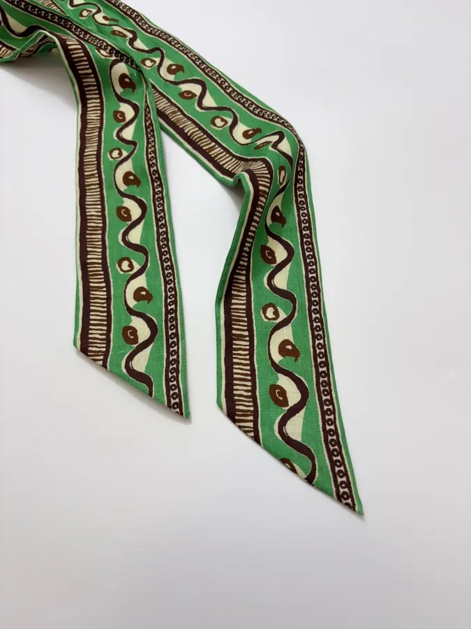 Linen Green Fish Stripe Half-Skirt in Green, product view 16