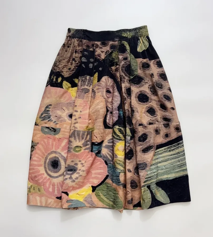 Niche Design Artistic Vibe ~ Delicate High-Count Corduroy Printed Bud Skirt in Multicolor, product view 02
