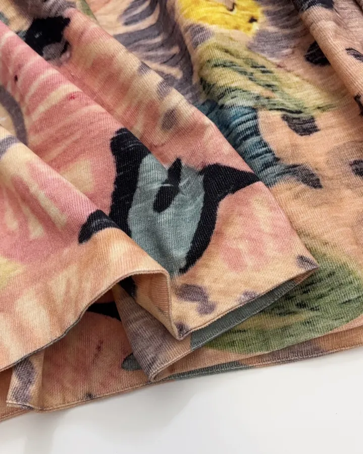 Niche Design Artistic Vibe ~ Delicate High-Count Corduroy Printed Bud Skirt in Multicolor, product view 09