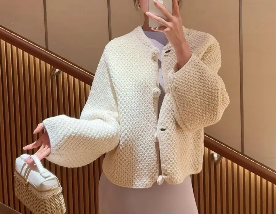 Wool Cardigan Jacket in Off-White, product view 02