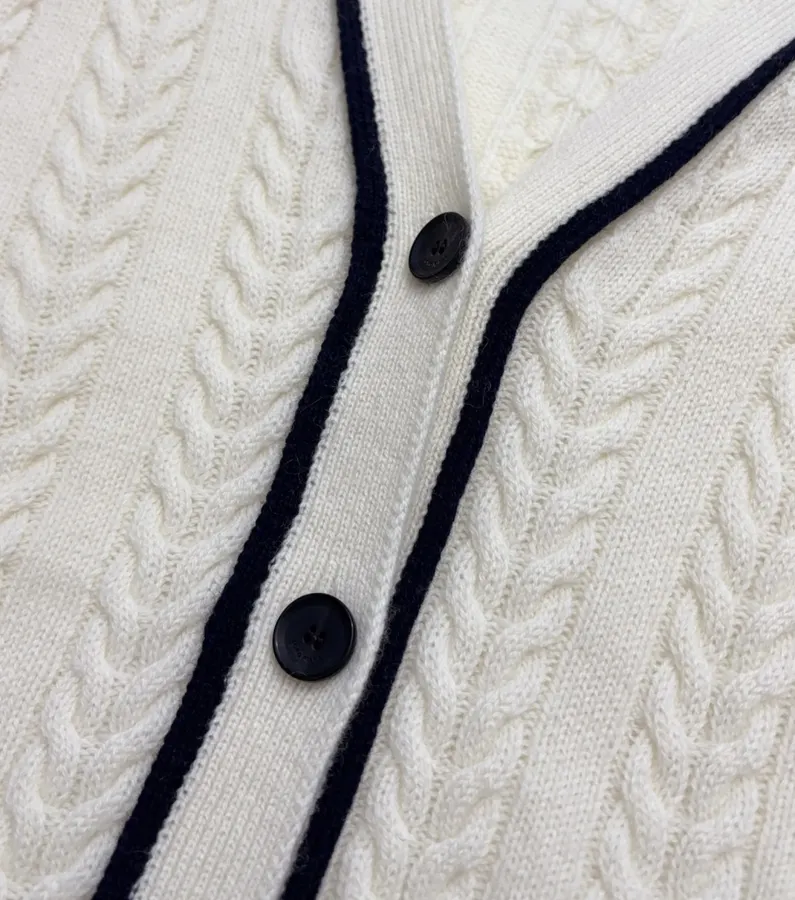 Colorblock V-Neck Buttoned Cardigan Sweater Outerwear in Ivory and Navy, product view 06