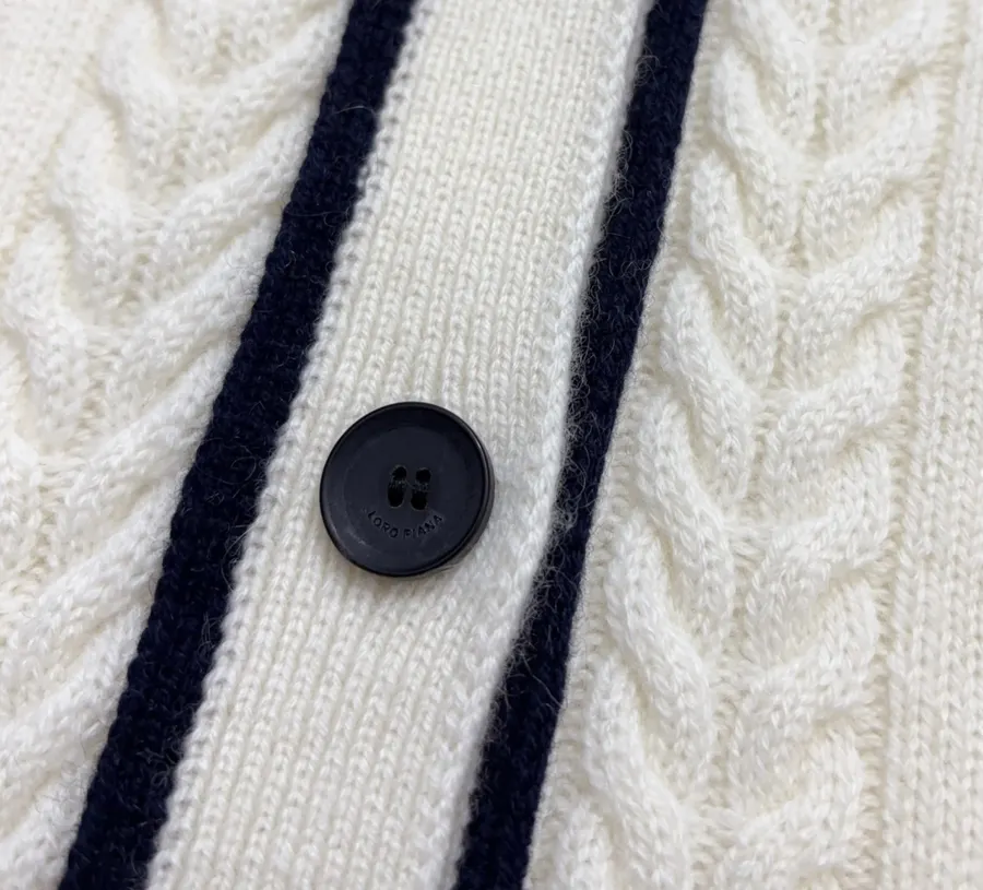 Colorblock V-Neck Buttoned Cardigan Sweater Outerwear in Ivory and Navy, product view 07