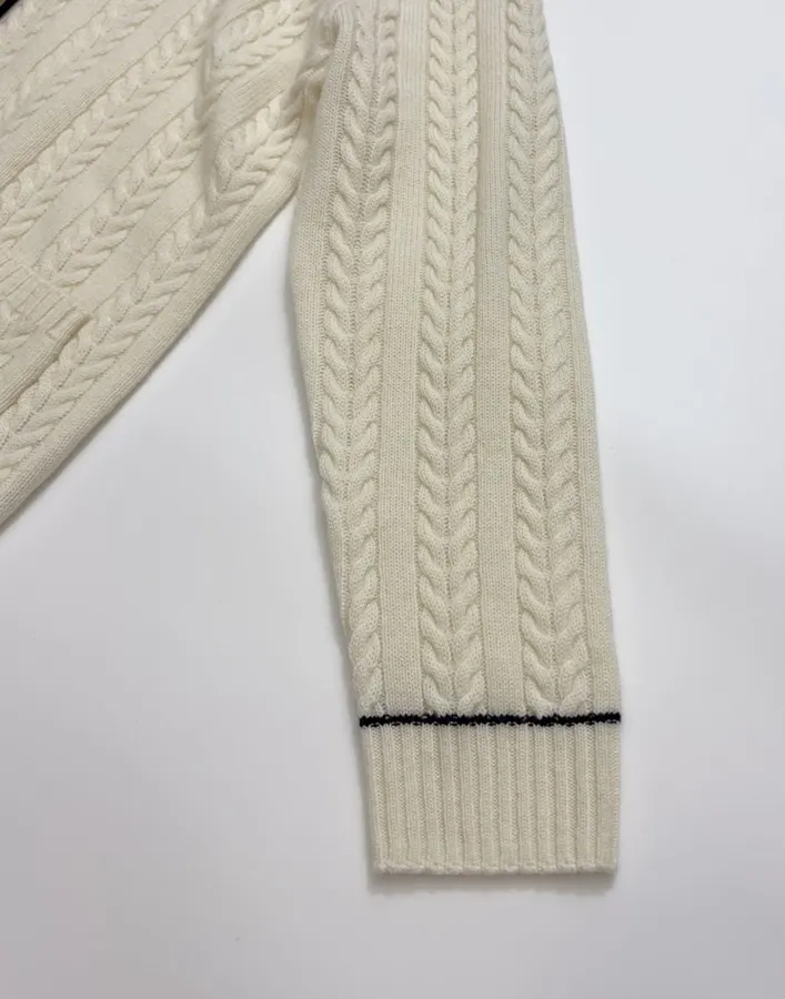 Colorblock V-Neck Buttoned Cardigan Sweater Outerwear in Ivory and Navy, product view 08