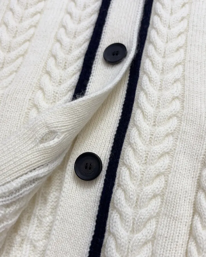 Colorblock V-Neck Buttoned Cardigan Sweater Outerwear in Ivory and Navy, product view 10