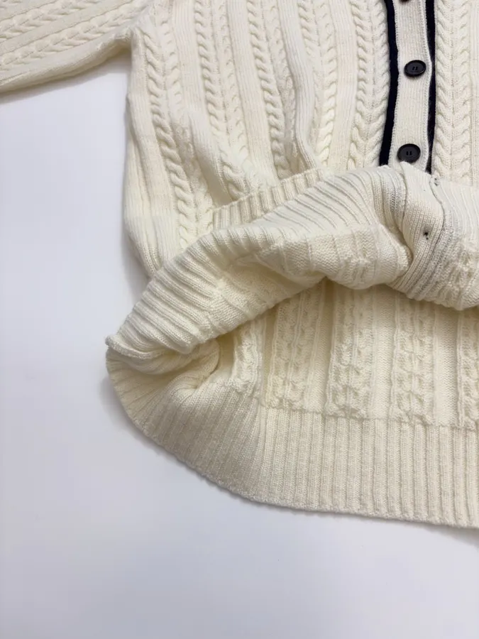 Colorblock V-Neck Buttoned Cardigan Sweater Outerwear in Ivory and Navy, product view 13