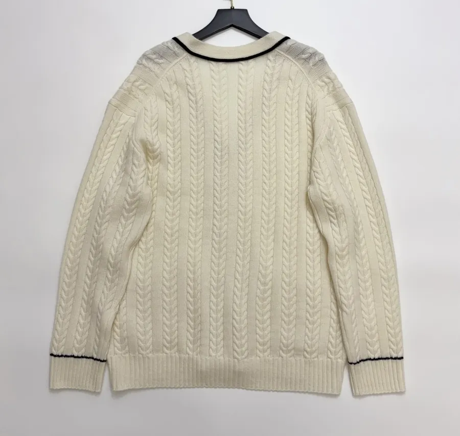 Colorblock V-Neck Buttoned Cardigan Sweater Outerwear in Ivory and Navy, product view 17
