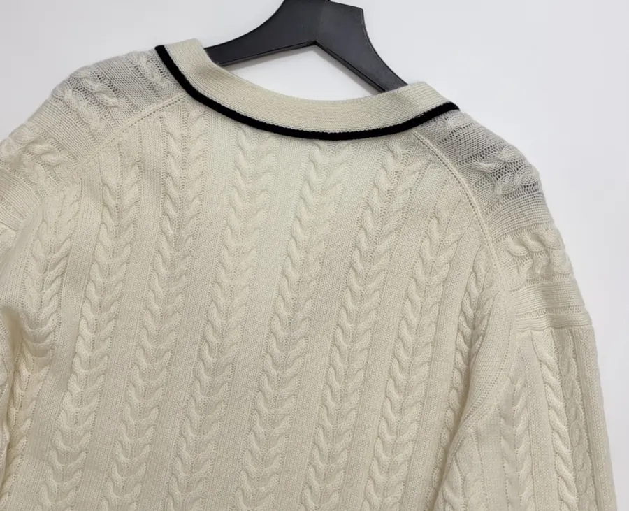 Colorblock V-Neck Buttoned Cardigan Sweater Outerwear in Ivory and Navy, product view 18