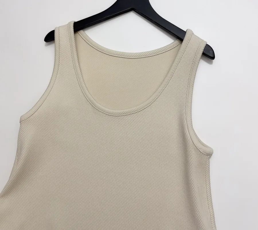 Loose U-Neck Tank Dress Tencel Cotton Blend Twill Textured Dress in Oatmeal, product view 02