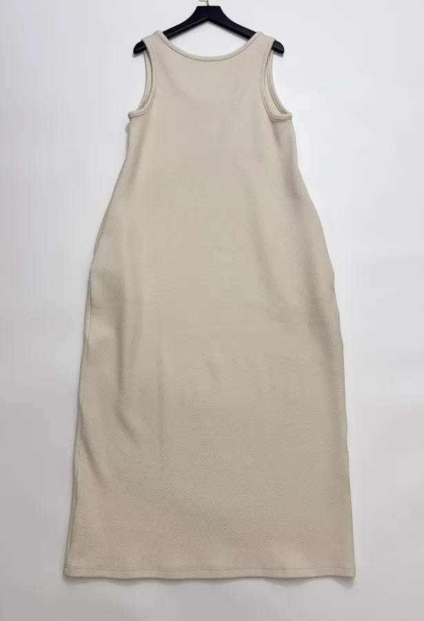 Loose U-Neck Tank Dress Tencel Cotton Blend Twill Textured Dress in Oatmeal, product view 11