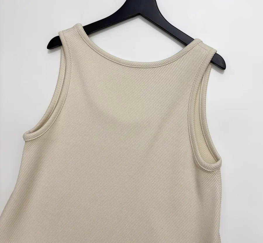 Loose U-Neck Tank Dress Tencel Cotton Blend Twill Textured Dress in Oatmeal, product view 12