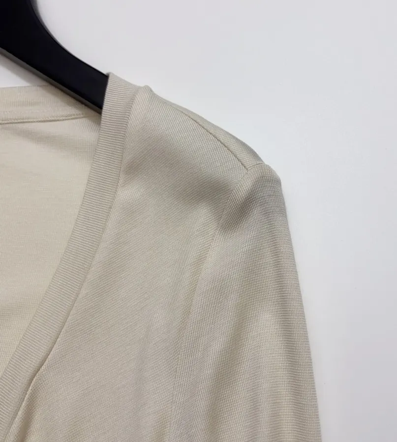 Gem-Embellished Draped-Neck Layered Long-Sleeve Top in Light Gray, product view 03