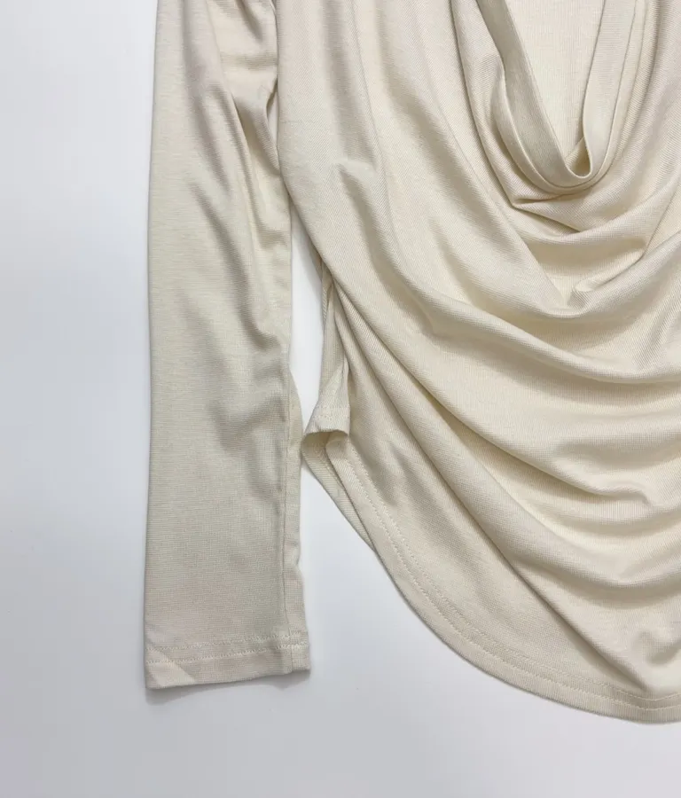 Gem-Embellished Draped-Neck Layered Long-Sleeve Top in Light Gray, product view 08