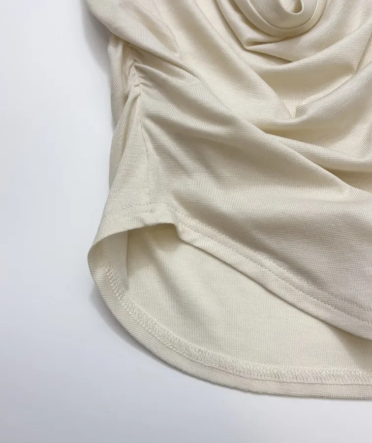 Gem-Embellished Draped-Neck Layered Long-Sleeve Top in Light Gray, product view 09