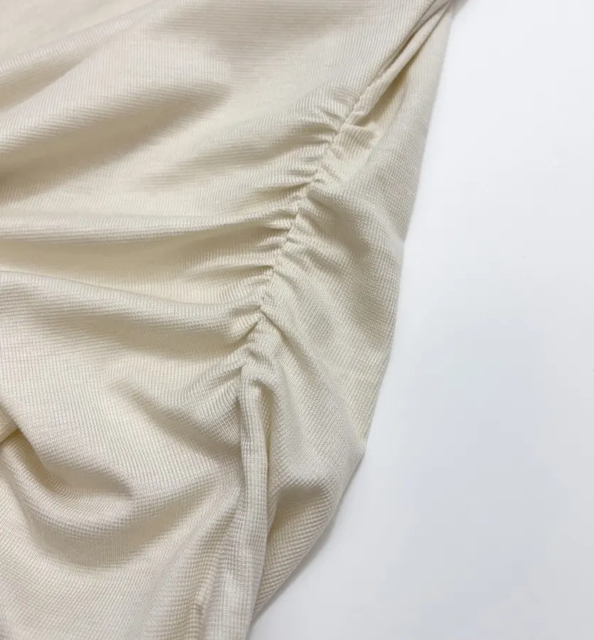 Gem-Embellished Draped-Neck Layered Long-Sleeve Top in Light Gray, product view 12