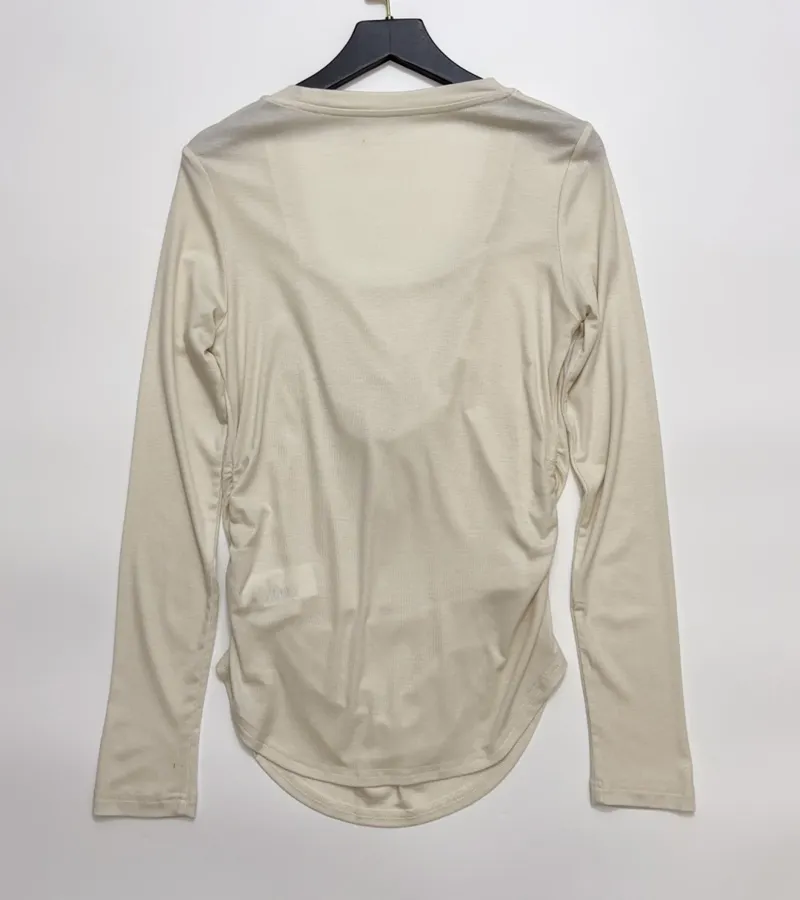 Gem-Embellished Draped-Neck Layered Long-Sleeve Top in Light Gray, product view 13