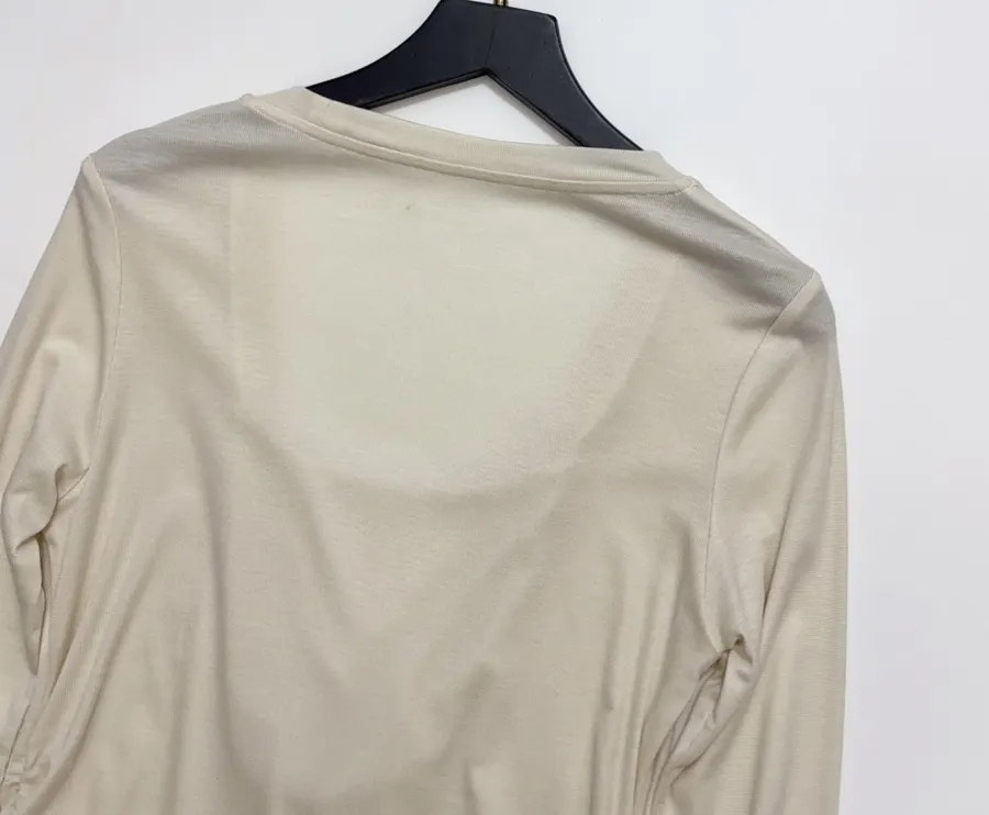 Gem-Embellished Draped-Neck Layered Long-Sleeve Top in Light Gray, product view 14