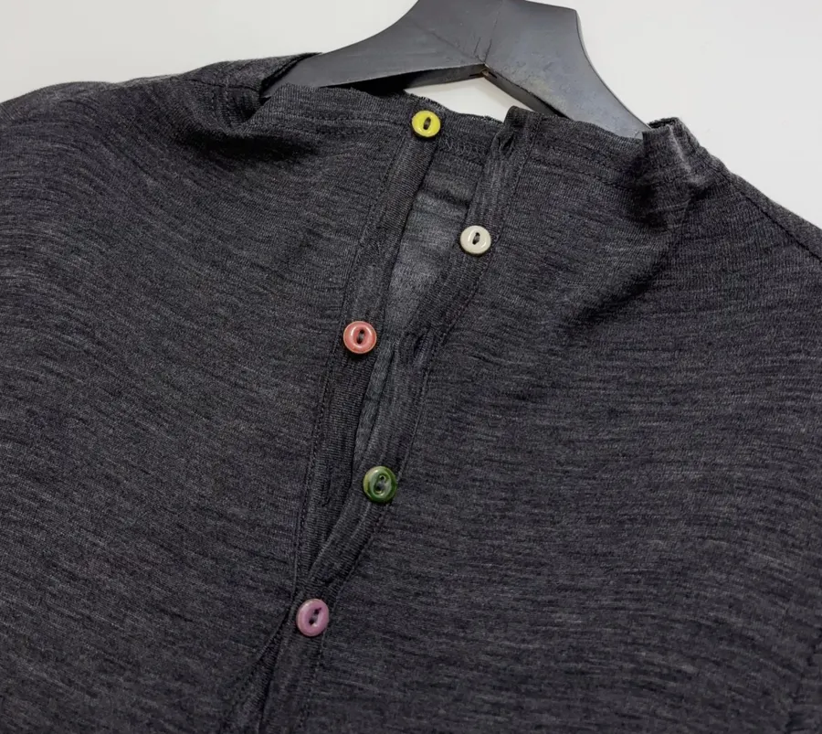 Minimalist Wool Half-Zip Irregular Button T-Shirt Top in Charcoal, product view 03
