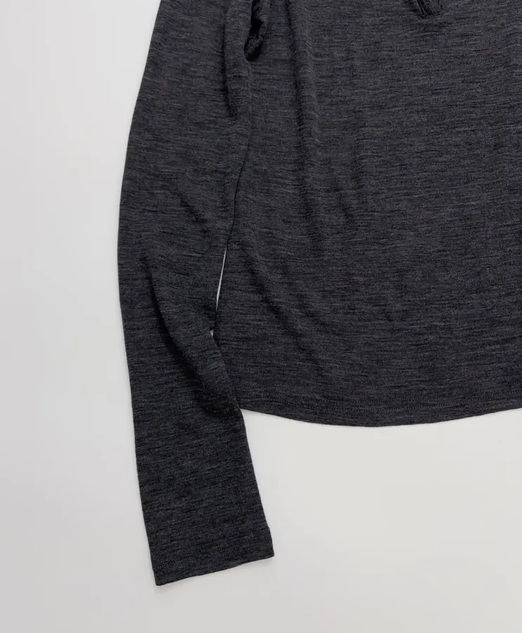 Minimalist Wool Half-Zip Irregular Button T-Shirt Top in Charcoal, product view 07