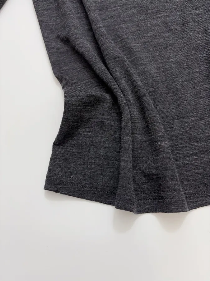 Minimalist Wool Half-Zip Irregular Button T-Shirt Top in Charcoal, product view 08