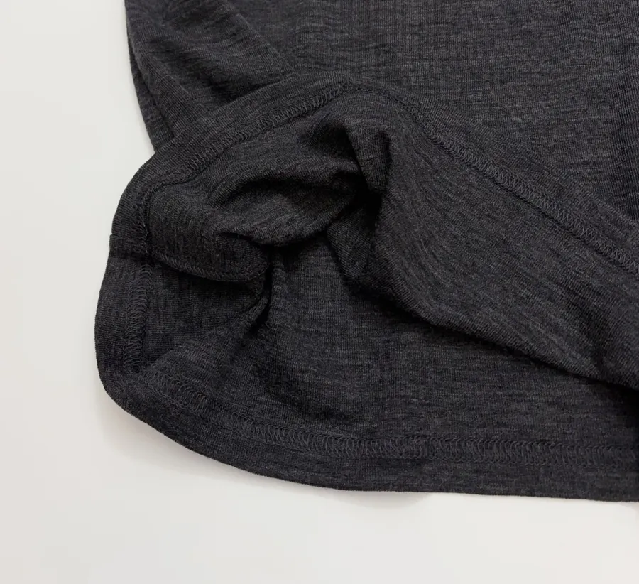 Minimalist Wool Half-Zip Irregular Button T-Shirt Top in Charcoal, product view 09