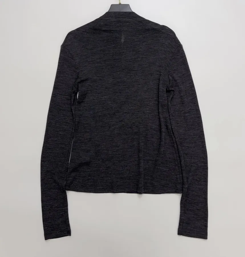 Minimalist Wool Half-Zip Irregular Button T-Shirt Top in Charcoal, product view 10