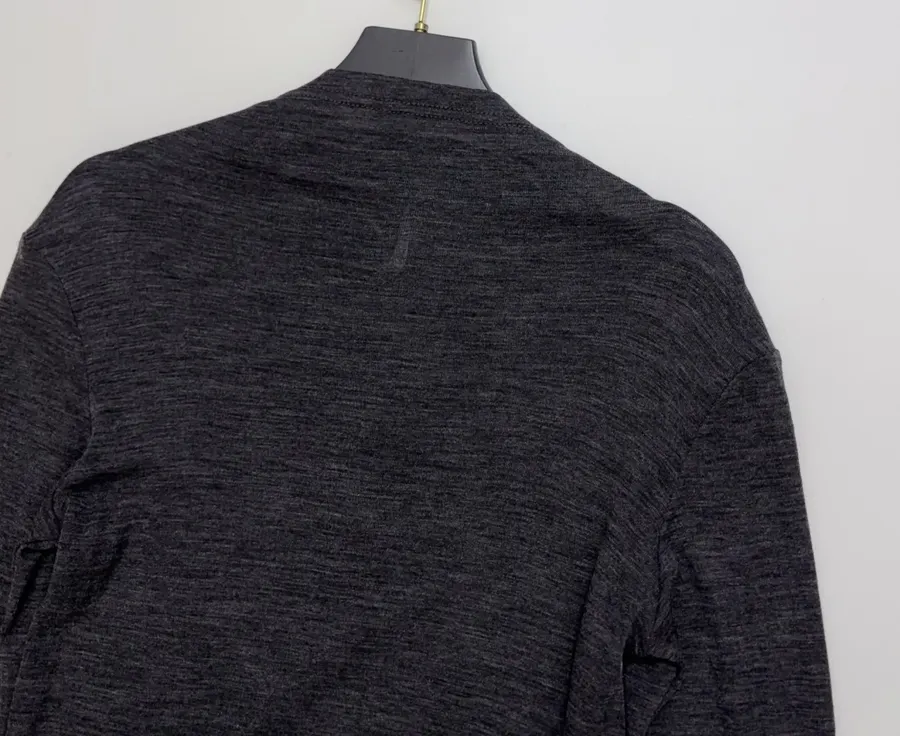 Minimalist Wool Half-Zip Irregular Button T-Shirt Top in Charcoal, product view 11