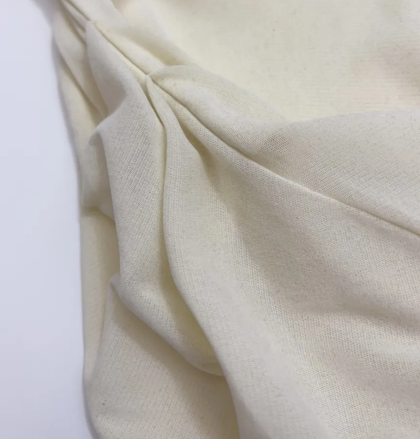 Retro Pleated Cinched Elegant Slightly Sheer Thin Velvet Half-High Neck Long-Sleeve T-Shirt in Pale Yellow, product view 09