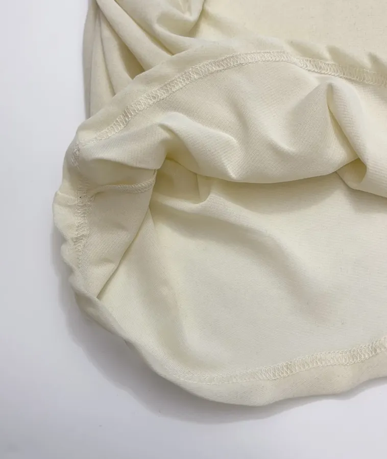 Retro Pleated Cinched Elegant Slightly Sheer Thin Velvet Half-High Neck Long-Sleeve T-Shirt in Pale Yellow, product view 11