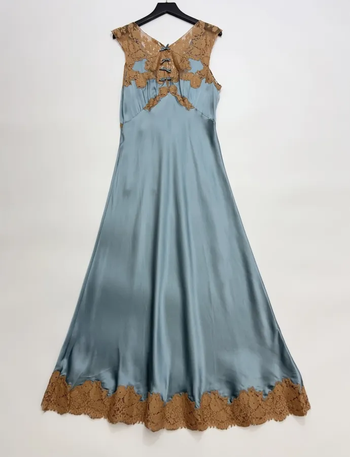 Light Blue Brown-Lace Sleeveless Maxi Dress in Light Blue, product view 01
