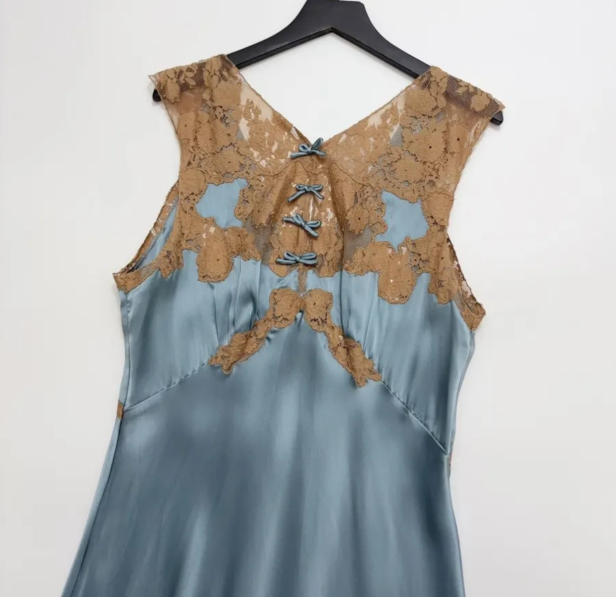 Light Blue Brown-Lace Sleeveless Maxi Dress in Light Blue, product view 02
