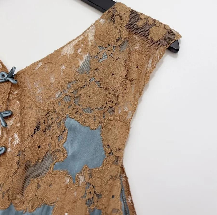 Light Blue Brown-Lace Sleeveless Maxi Dress in Light Blue, product view 03