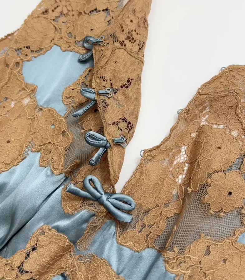 Light Blue Brown-Lace Sleeveless Maxi Dress in Light Blue, product view 05