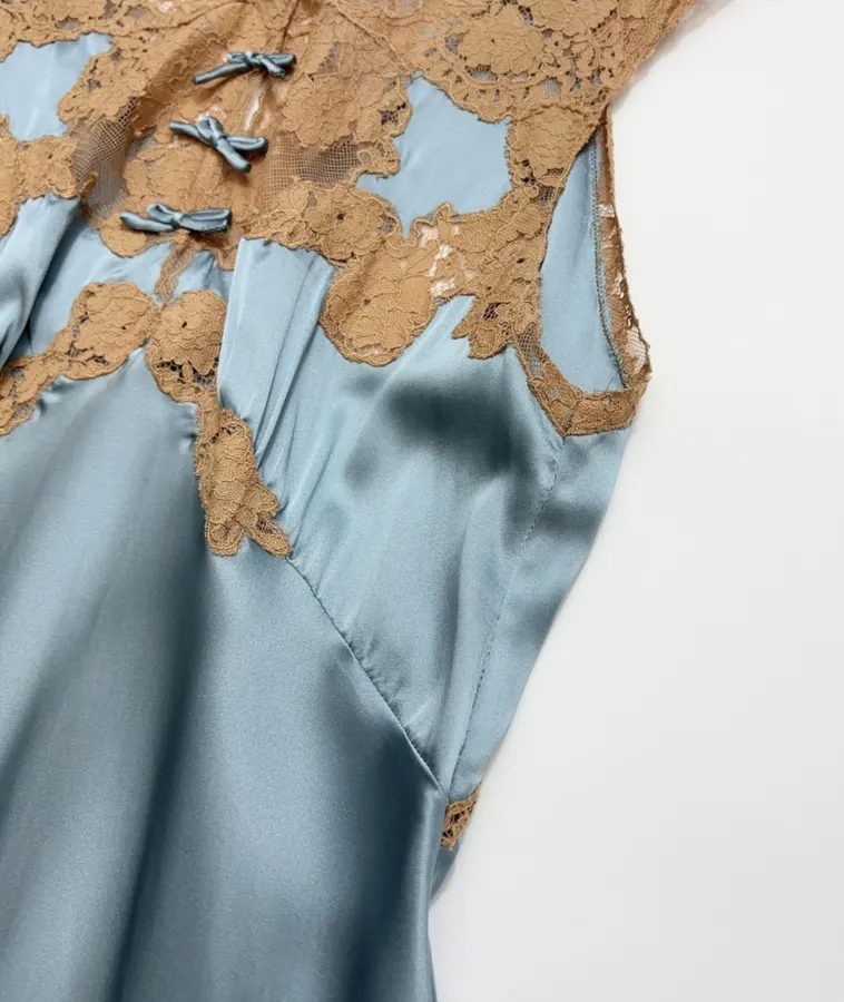 Light Blue Brown-Lace Sleeveless Maxi Dress in Light Blue, product view 06