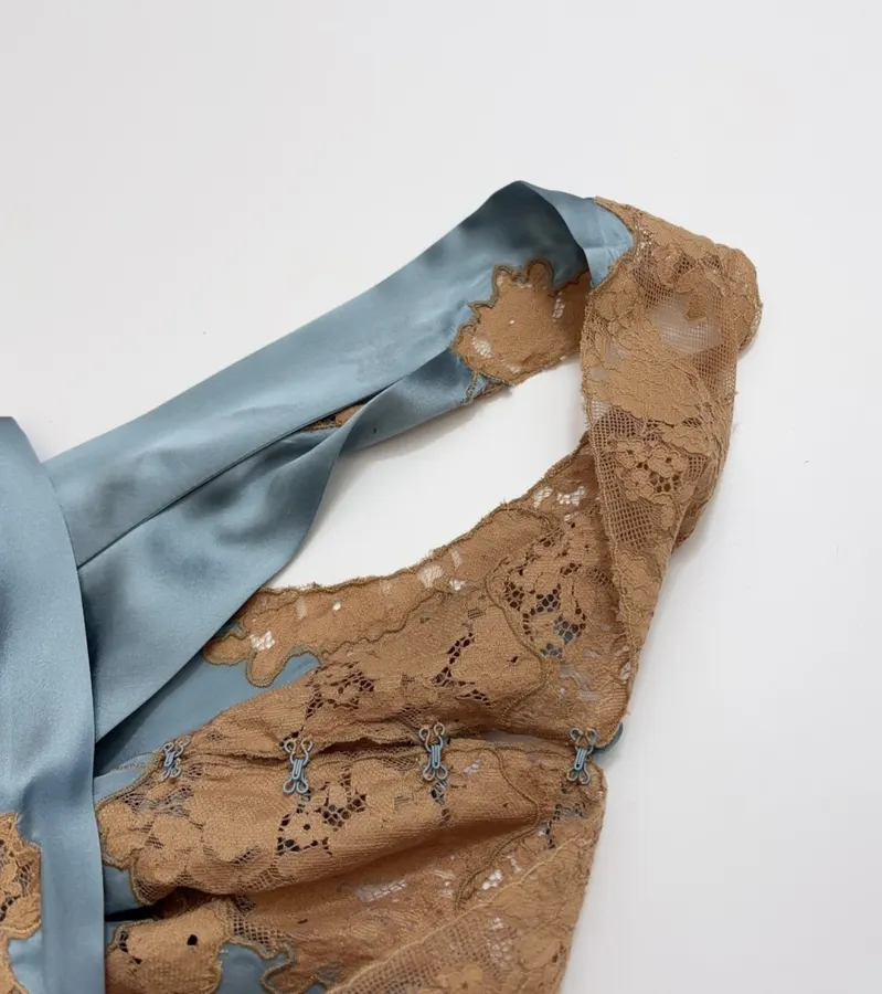 Light Blue Brown-Lace Sleeveless Maxi Dress in Light Blue, product view 07