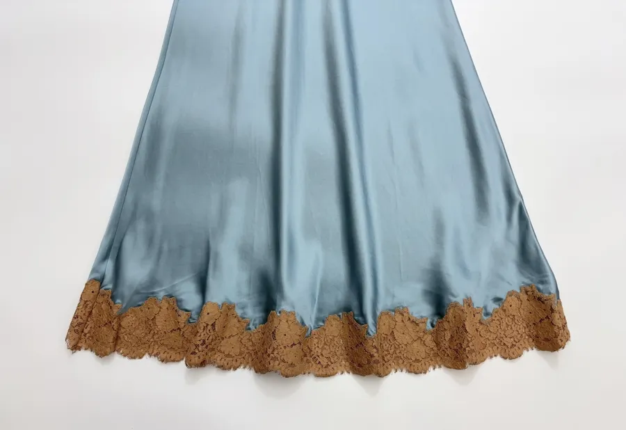 Light Blue Brown-Lace Sleeveless Maxi Dress in Light Blue, product view 08