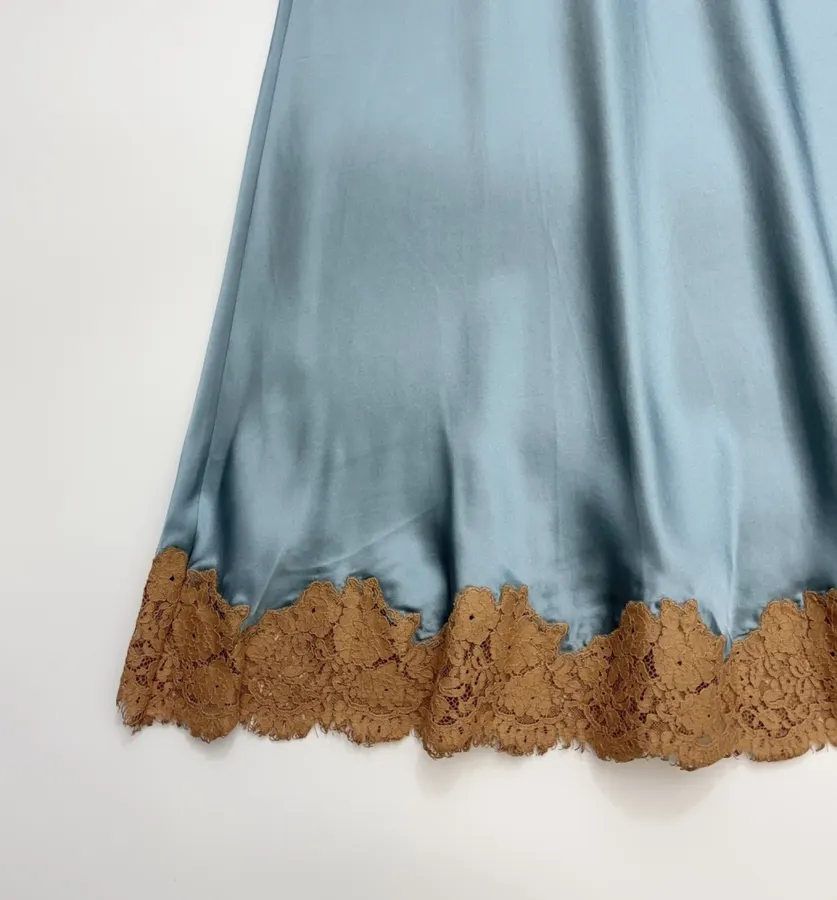 Light Blue Brown-Lace Sleeveless Maxi Dress in Light Blue, product view 09