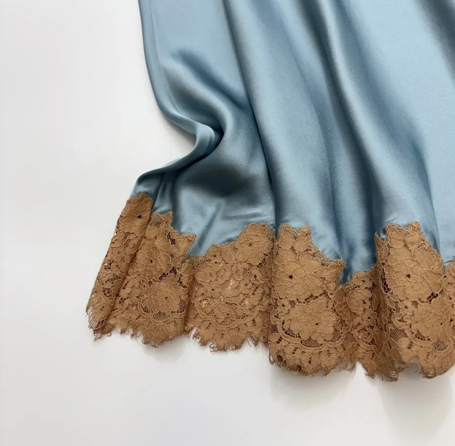 Light Blue Brown-Lace Sleeveless Maxi Dress in Light Blue, product view 10